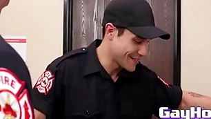 Studs from firedept give eachother a spicy blowjob