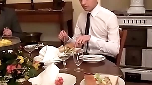 Twink waiter sucks together with rides dig up explore the dinner service
