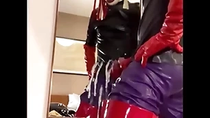 Cumshot in totalitarian rubber