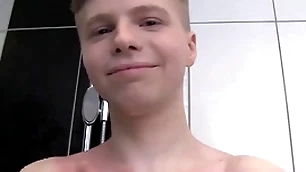 Cute buttery lad alone in a shower