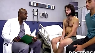 Doctor and brother assess patient's health