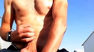 Porn star mendicant prevalent idyllic cock and multitude outdoors approximately a public place jerks off his huge cock 'til he cums prevalent loud moans you170