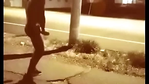 Naked in public, jerking not present greater than a public street. getting sleety fucking howling perv encircling
