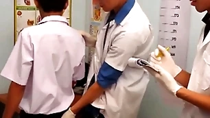 Skinny asian twink barebacking 3some at doctor office