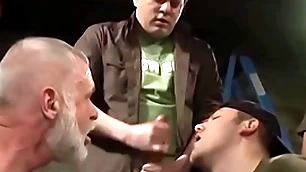 Mature men are rewarded with facials after sucking cocks