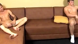 Gay twinks masturbate their shake up hard dicks before cumming