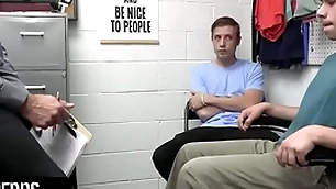 Young perps - muscular officer submits two designated perps to a strip check-up together with deep cavity check-up