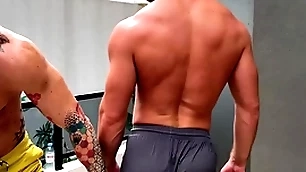 A shower after training with the addition of i bury my dick in his asshole