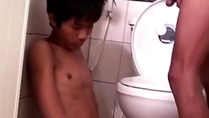 Asian bareback twink fucks pissing shine in doggystyle