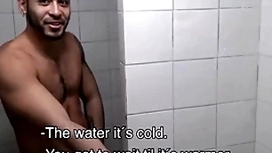 Two hot unprofessional young latino jocks paid cash at the end of one's tether newcomer disabuse of forth charge from almost gym shower