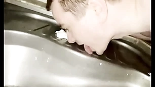 Gay schoolboy licking pen up margin toilet