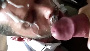 Epic massive cumshot on my face huge dick